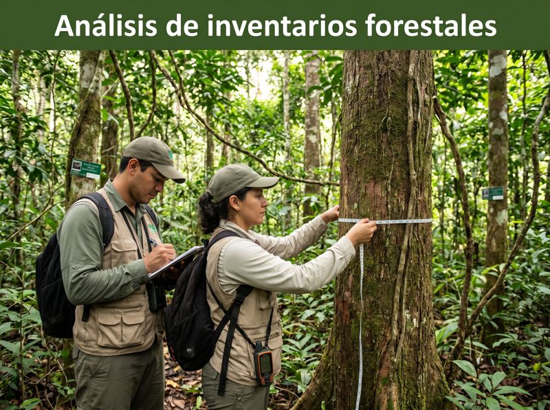 Medición del diámetro de un árbol durante un inventario forestal