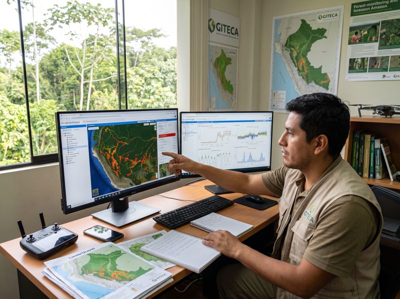 Especialista analizando deforestación en Google Earth Engine